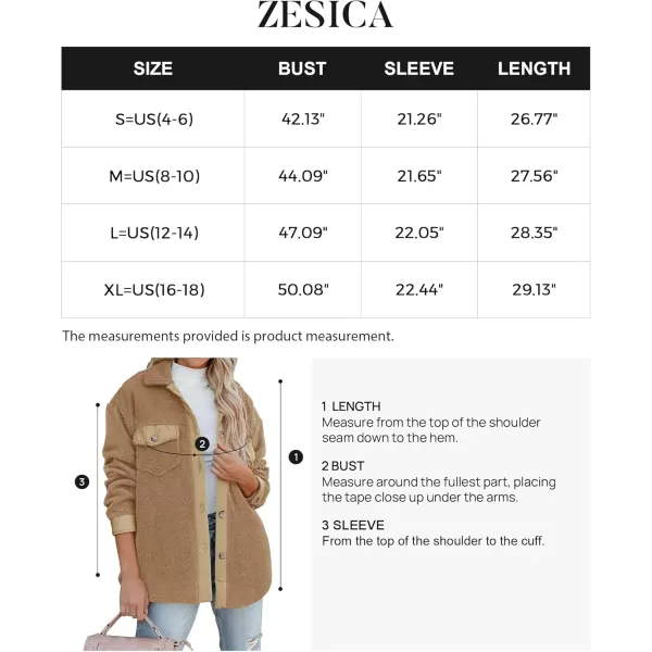 ZESICA Womens Winter Casual Sherpa Fleece Jacket Long Sleeve Button Solid Warm Fuzzy Outwear Coat PocketsCamel