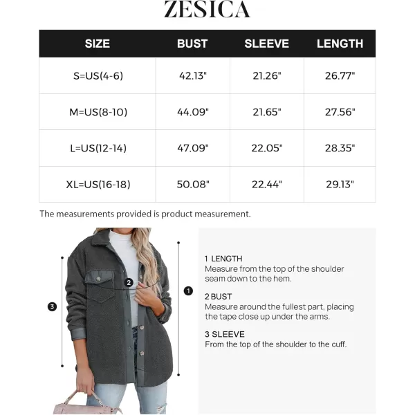 ZESICA Womens Winter Casual Sherpa Fleece Jacket Long Sleeve Button Solid Warm Fuzzy Outwear Coat PocketsDark Grey