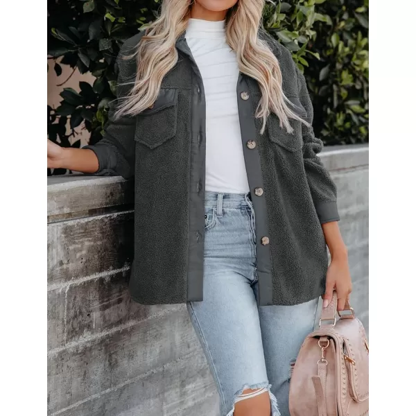 ZESICA Womens Winter Casual Sherpa Fleece Jacket Long Sleeve Button Solid Warm Fuzzy Outwear Coat PocketsDark Grey