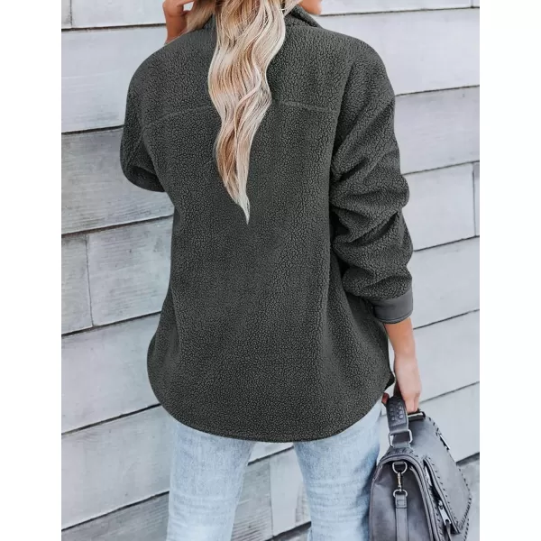 ZESICA Womens Winter Casual Sherpa Fleece Jacket Long Sleeve Button Solid Warm Fuzzy Outwear Coat PocketsDark Grey