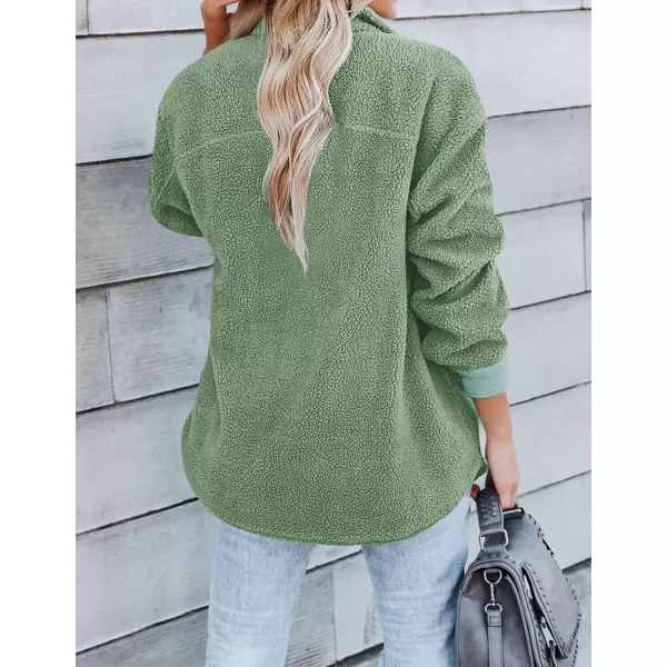 ZESICA Womens Winter Casual Sherpa Fleece Jacket Long Sleeve Button Solid Warm Fuzzy Outwear Coat PocketsGreen