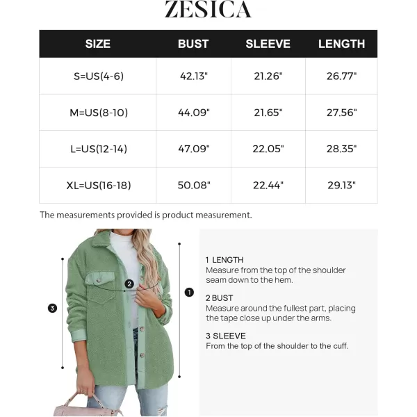 ZESICA Womens Winter Casual Sherpa Fleece Jacket Long Sleeve Button Solid Warm Fuzzy Outwear Coat PocketsGreen
