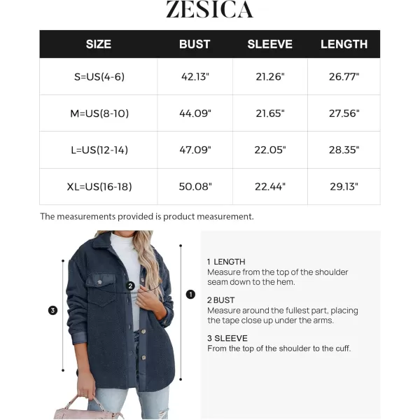 ZESICA Womens Winter Casual Sherpa Fleece Jacket Long Sleeve Button Solid Warm Fuzzy Outwear Coat PocketsNavy Blue