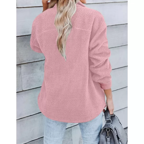 ZESICA Womens Winter Casual Sherpa Fleece Jacket Long Sleeve Button Solid Warm Fuzzy Outwear Coat PocketsPink