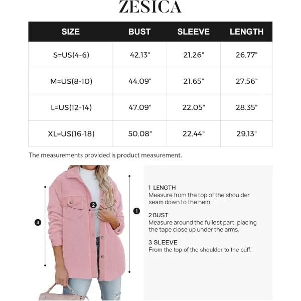 ZESICA Womens Winter Casual Sherpa Fleece Jacket Long Sleeve Button Solid Warm Fuzzy Outwear Coat PocketsPink