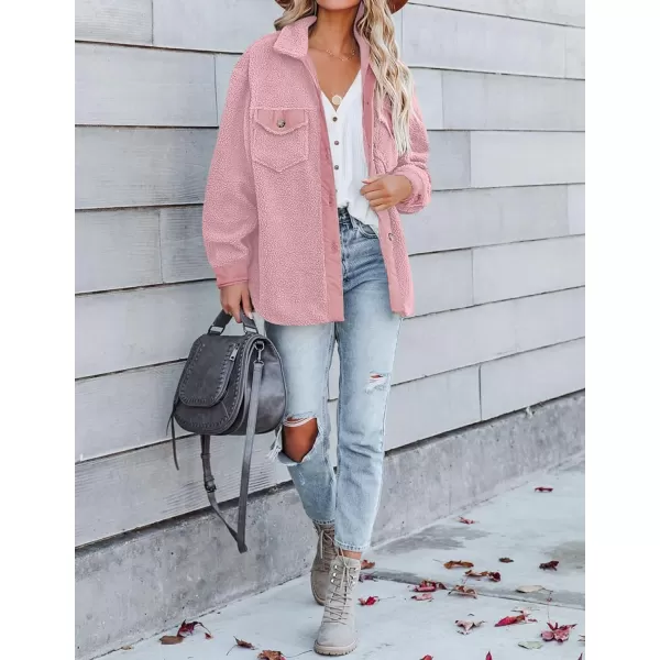 ZESICA Womens Winter Casual Sherpa Fleece Jacket Long Sleeve Button Solid Warm Fuzzy Outwear Coat PocketsPink
