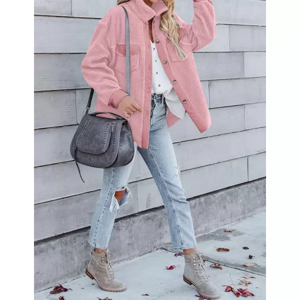 ZESICA Womens Winter Casual Sherpa Fleece Jacket Long Sleeve Button Solid Warm Fuzzy Outwear Coat PocketsPink