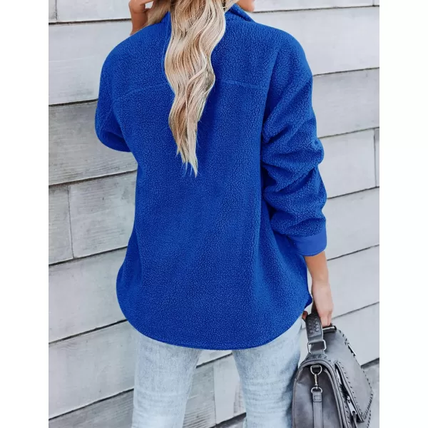 ZESICA Womens Winter Casual Sherpa Fleece Jacket Long Sleeve Button Solid Warm Fuzzy Outwear Coat PocketsRoyal Blue