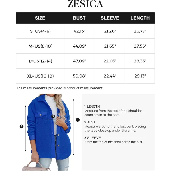 ZESICA Womens Winter Casual Sherpa Fleece Jacket Long Sleeve Button Solid Warm Fuzzy Outwear Coat PocketsRoyal Blue