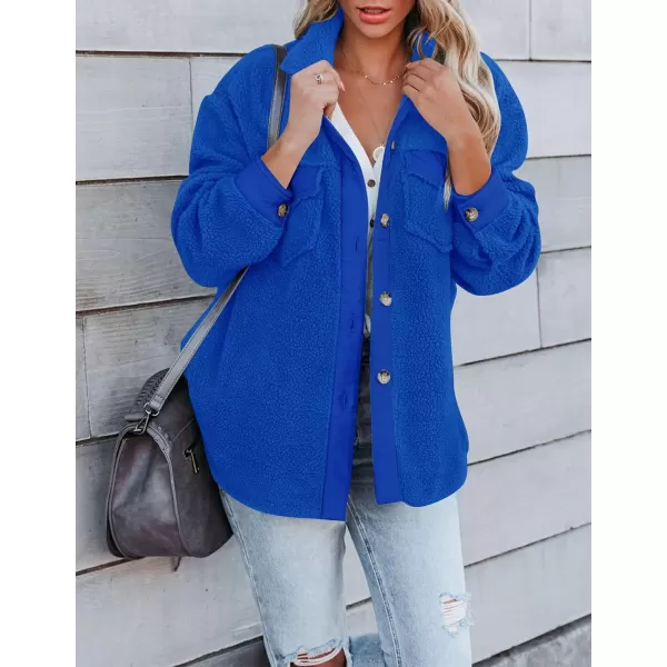 ZESICA Womens Winter Casual Sherpa Fleece Jacket Long Sleeve Button Solid Warm Fuzzy Outwear Coat PocketsRoyal Blue