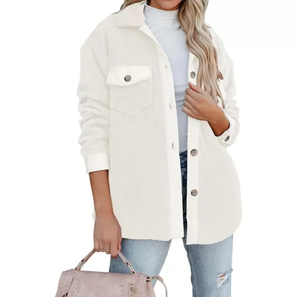 ZESICA Womens Winter Casual Sherpa Fleece Jacket Long Sleeve Button Solid Warm Fuzzy Outwear Coat PocketsBeige