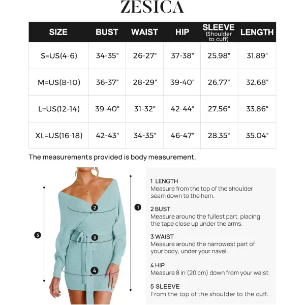ZESICA Womens 2024 Fall Long Batwing Sleeve Wrap V Neck Knitted Backless Bodycon Pullover Sweater Dress with BeltAqua