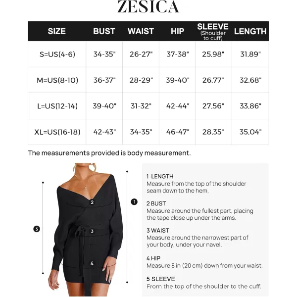 ZESICA Womens 2024 Fall Long Batwing Sleeve Wrap V Neck Knitted Backless Bodycon Pullover Sweater Dress with BeltBlack