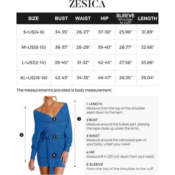 ZESICA Womens 2024 Fall Long Batwing Sleeve Wrap V Neck Knitted Backless Bodycon Pullover Sweater Dress with BeltBrightblue