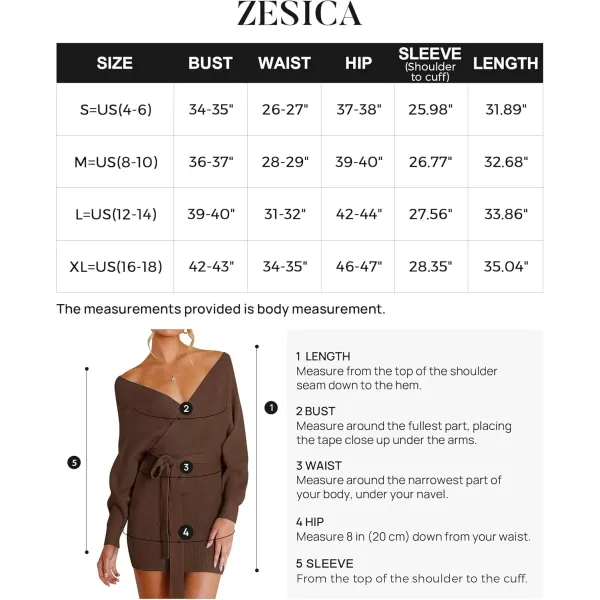 ZESICA Womens 2024 Fall Long Batwing Sleeve Wrap V Neck Knitted Backless Bodycon Pullover Sweater Dress with BeltBrown