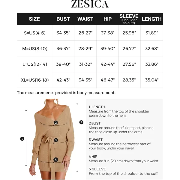 ZESICA Womens 2024 Fall Long Batwing Sleeve Wrap V Neck Knitted Backless Bodycon Pullover Sweater Dress with BeltCamel
