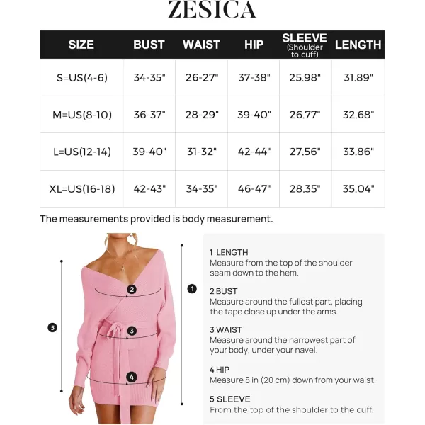 ZESICA Womens 2024 Fall Long Batwing Sleeve Wrap V Neck Knitted Backless Bodycon Pullover Sweater Dress with BeltCandypink
