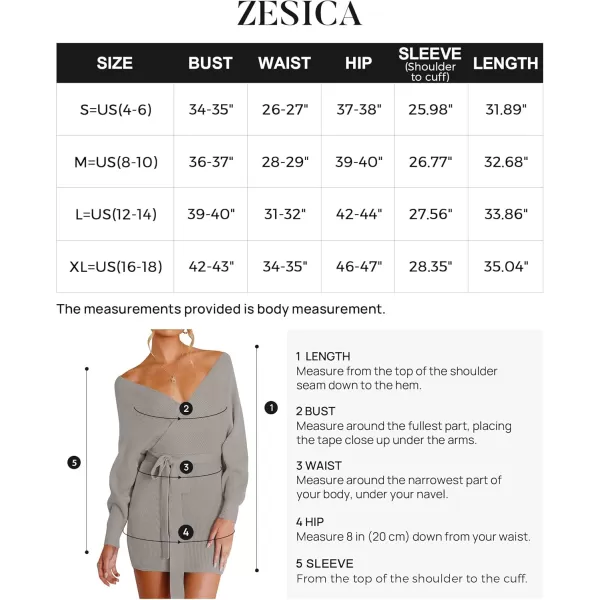 ZESICA Womens 2024 Fall Long Batwing Sleeve Wrap V Neck Knitted Backless Bodycon Pullover Sweater Dress with BeltGrey