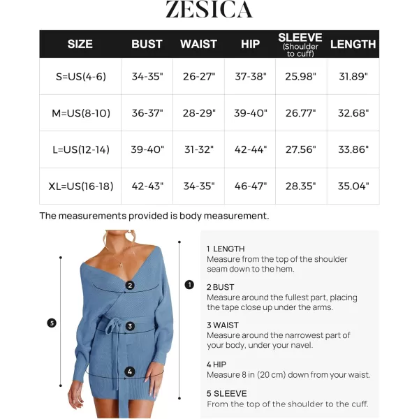 ZESICA Womens 2024 Fall Long Batwing Sleeve Wrap V Neck Knitted Backless Bodycon Pullover Sweater Dress with BeltMidnightblue