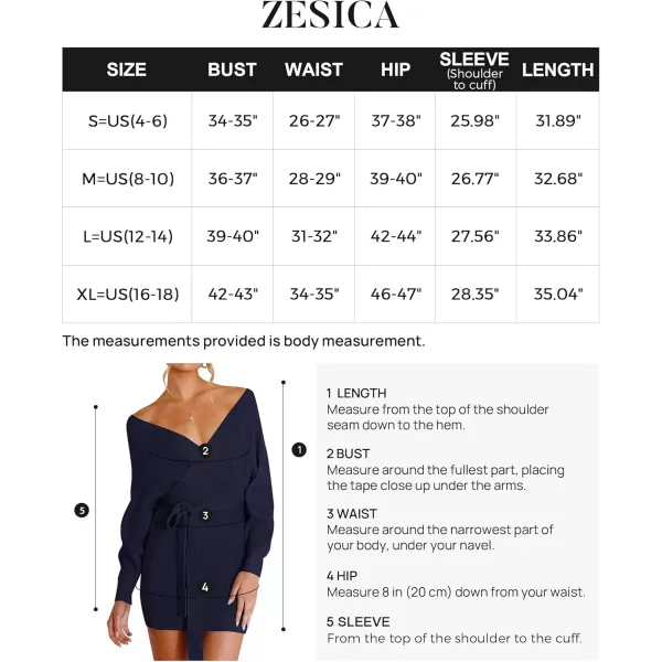 ZESICA Womens 2024 Fall Long Batwing Sleeve Wrap V Neck Knitted Backless Bodycon Pullover Sweater Dress with BeltNavy