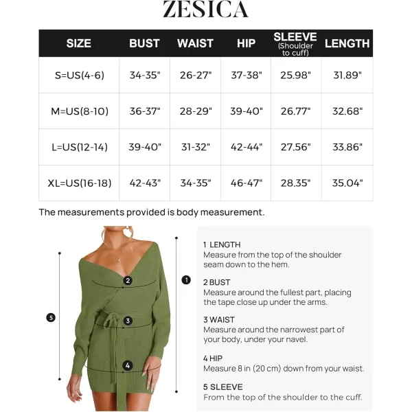 ZESICA Womens 2024 Fall Long Batwing Sleeve Wrap V Neck Knitted Backless Bodycon Pullover Sweater Dress with BeltOlive