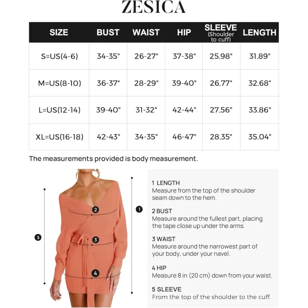 ZESICA Womens 2024 Fall Long Batwing Sleeve Wrap V Neck Knitted Backless Bodycon Pullover Sweater Dress with BeltPeach