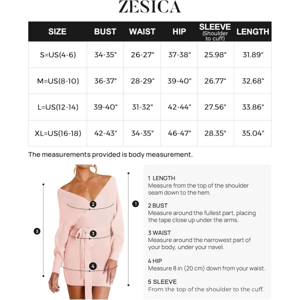 ZESICA Womens 2024 Fall Long Batwing Sleeve Wrap V Neck Knitted Backless Bodycon Pullover Sweater Dress with BeltPink