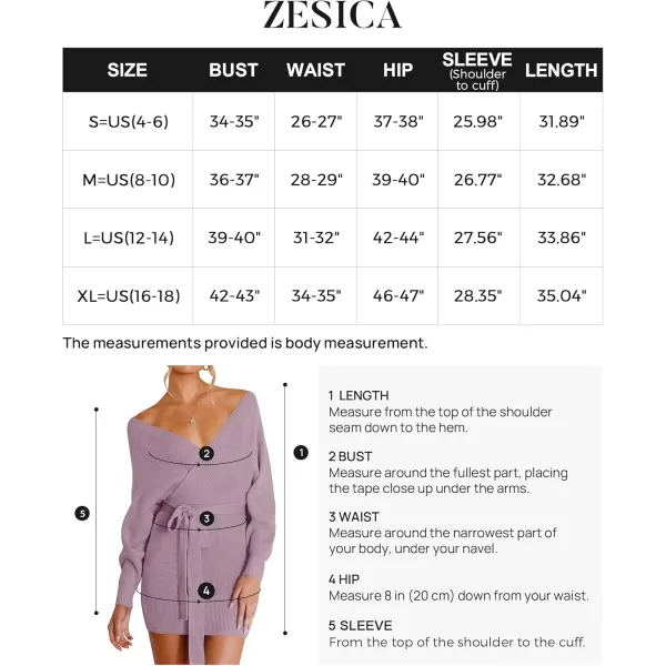 ZESICA Womens 2024 Fall Long Batwing Sleeve Wrap V Neck Knitted Backless Bodycon Pullover Sweater Dress with BeltPurple