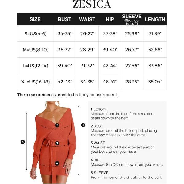 ZESICA Womens 2024 Fall Long Batwing Sleeve Wrap V Neck Knitted Backless Bodycon Pullover Sweater Dress with BeltRustred