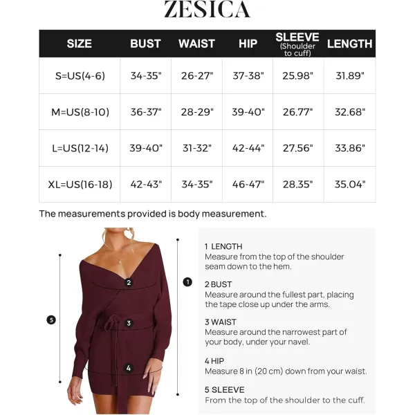 ZESICA Womens 2024 Fall Long Batwing Sleeve Wrap V Neck Knitted Backless Bodycon Pullover Sweater Dress with BeltWine