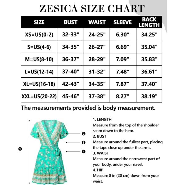 ZESICA Womens 2024 Summer Wrap V Neck Bohemian Floral Print Ruffle Swing A Line Beach Mini DressAqua