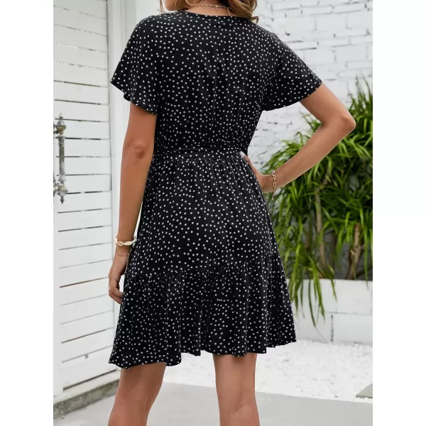 ZESICA Womens 2024 Summer Wrap V Neck Bohemian Floral Print Ruffle Swing A Line Beach Mini DressBlack