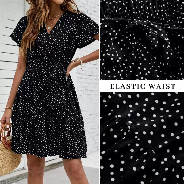 ZESICA Womens 2024 Summer Wrap V Neck Bohemian Floral Print Ruffle Swing A Line Beach Mini DressBlack