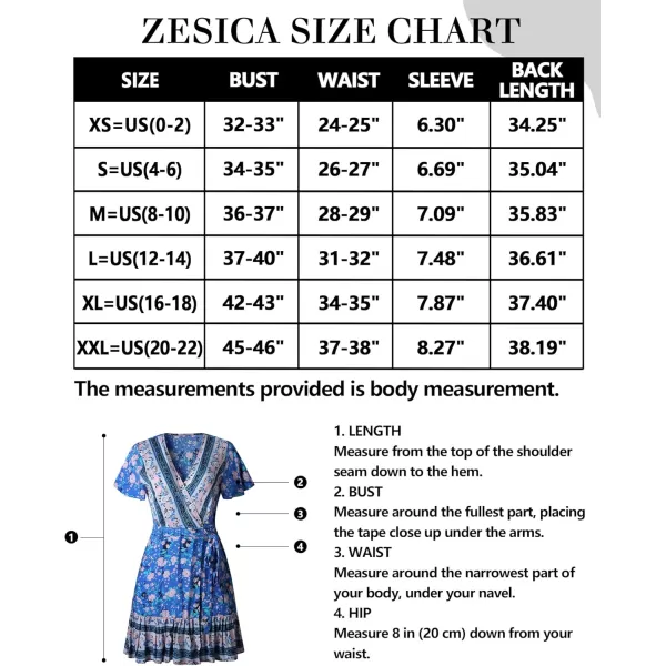 ZESICA Womens 2024 Summer Wrap V Neck Bohemian Floral Print Ruffle Swing A Line Beach Mini DressBlue
