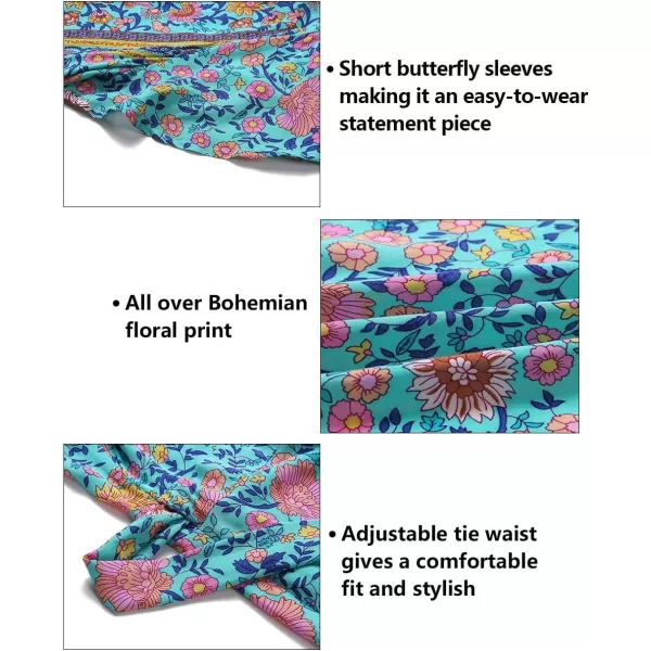 ZESICA Womens 2024 Summer Wrap V Neck Bohemian Floral Print Ruffle Swing A Line Beach Mini DressGreen