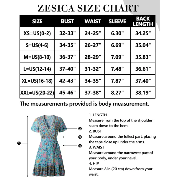 ZESICA Womens 2024 Summer Wrap V Neck Bohemian Floral Print Ruffle Swing A Line Beach Mini DressGreen