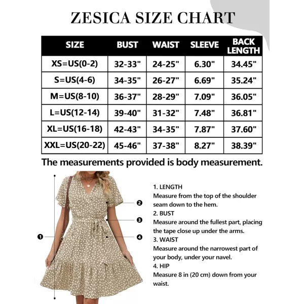 ZESICA Womens 2024 Summer Wrap V Neck Bohemian Floral Print Ruffle Swing A Line Beach Mini DressKhaki