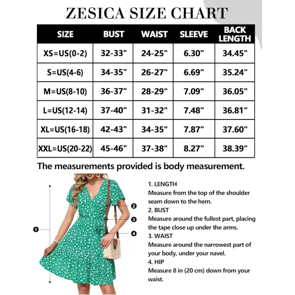 ZESICA Womens 2024 Summer Wrap V Neck Bohemian Floral Print Ruffle Swing A Line Beach Mini DressLakegreen