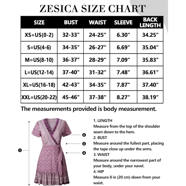 ZESICA Womens 2024 Summer Wrap V Neck Bohemian Floral Print Ruffle Swing A Line Beach Mini DressLavender