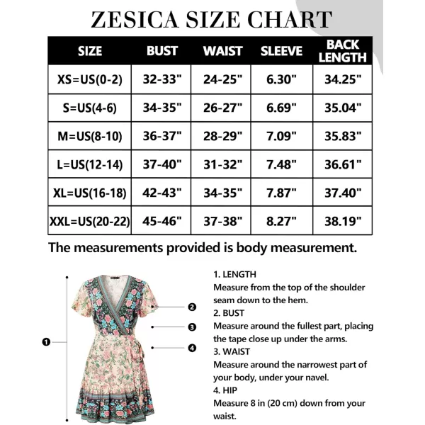 ZESICA Womens 2024 Summer Wrap V Neck Bohemian Floral Print Ruffle Swing A Line Beach Mini DressNude