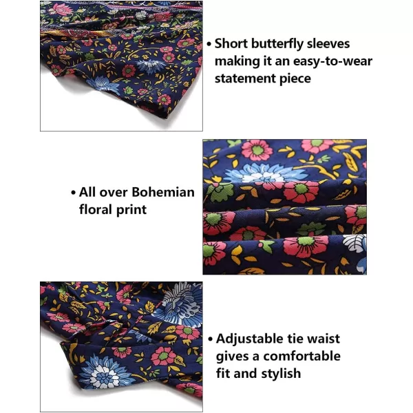 ZESICA Womens 2024 Summer Wrap V Neck Bohemian Floral Print Ruffle Swing A Line Beach Mini DressOceanablue