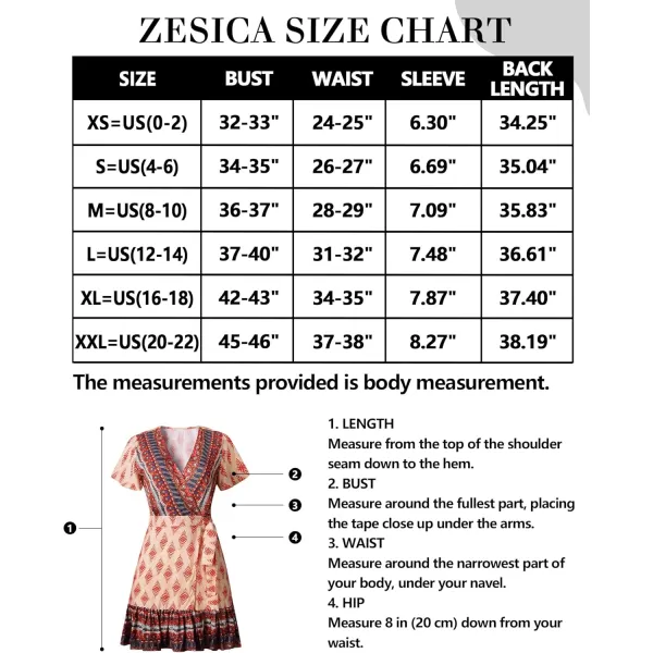 ZESICA Womens 2024 Summer Wrap V Neck Bohemian Floral Print Ruffle Swing A Line Beach Mini DressOrange
