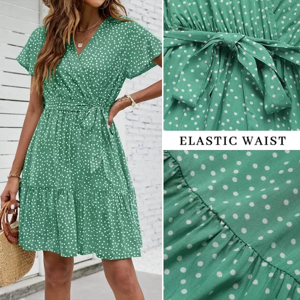 ZESICA Womens 2024 Summer Wrap V Neck Bohemian Floral Print Ruffle Swing A Line Beach Mini DressPalegreen