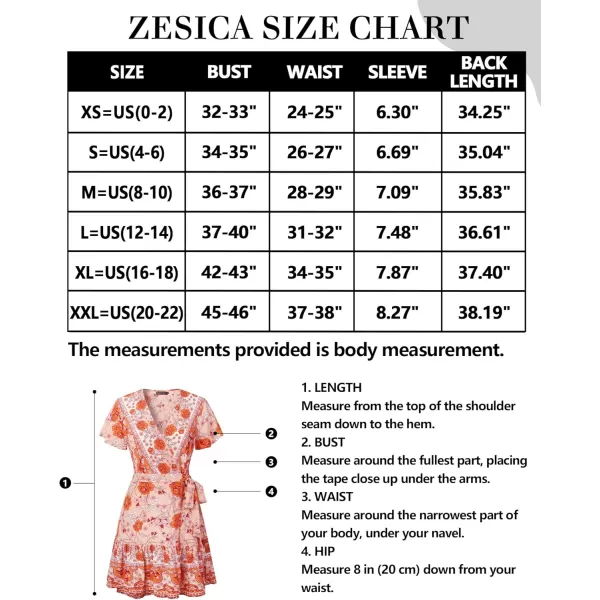 ZESICA Womens 2024 Summer Wrap V Neck Bohemian Floral Print Ruffle Swing A Line Beach Mini DressPeach