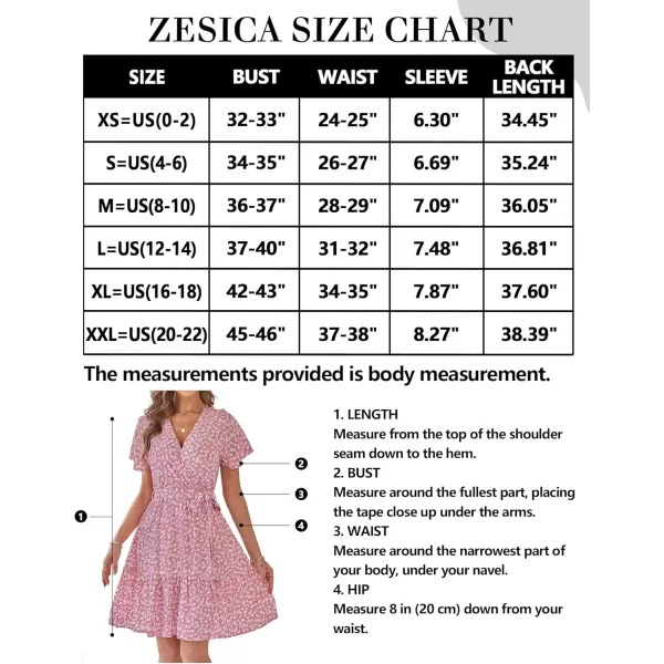 ZESICA Womens 2024 Summer Wrap V Neck Bohemian Floral Print Ruffle Swing A Line Beach Mini DressPink
