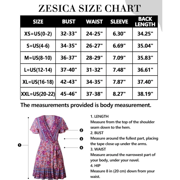 ZESICA Womens 2024 Summer Wrap V Neck Bohemian Floral Print Ruffle Swing A Line Beach Mini DressPurple