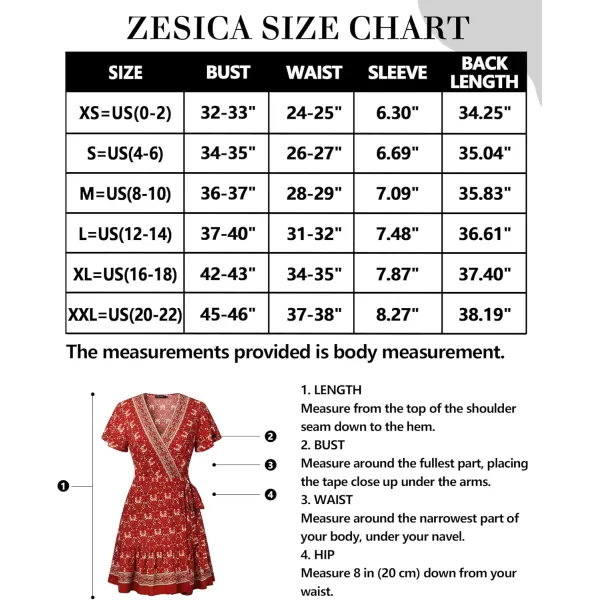 ZESICA Womens 2024 Summer Wrap V Neck Bohemian Floral Print Ruffle Swing A Line Beach Mini DressRed2