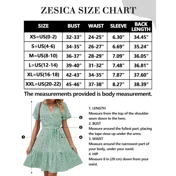 ZESICA Womens 2024 Summer Wrap V Neck Bohemian Floral Print Ruffle Swing A Line Beach Mini DressSage