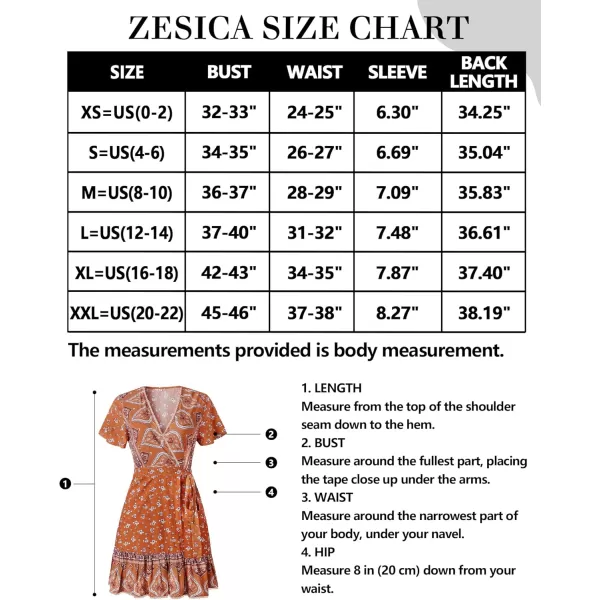 ZESICA Womens 2024 Summer Wrap V Neck Bohemian Floral Print Ruffle Swing A Line Beach Mini DressTangerine