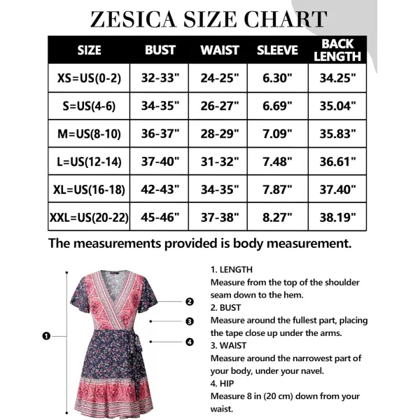 ZESICA Womens 2024 Summer Wrap V Neck Bohemian Floral Print Ruffle Swing A Line Beach Mini DressTwilightblue